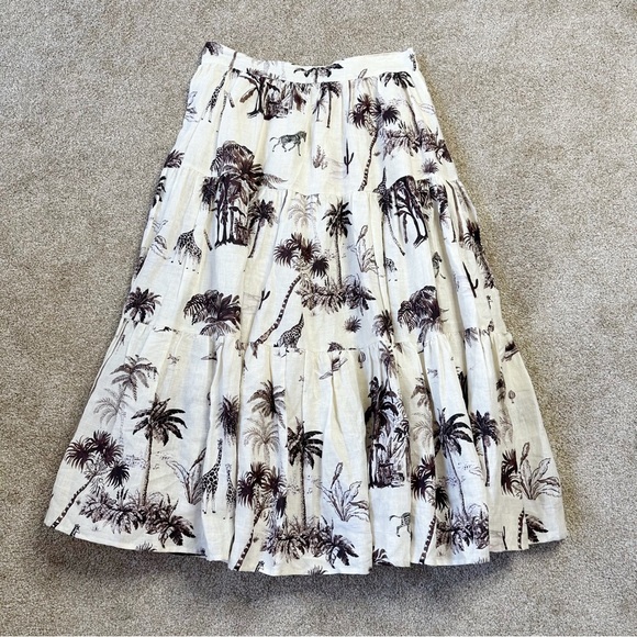 Banana Republic Tiered Linen Cream Linen Full Skirt Size 8 White Lotus - Picture 1 of 8